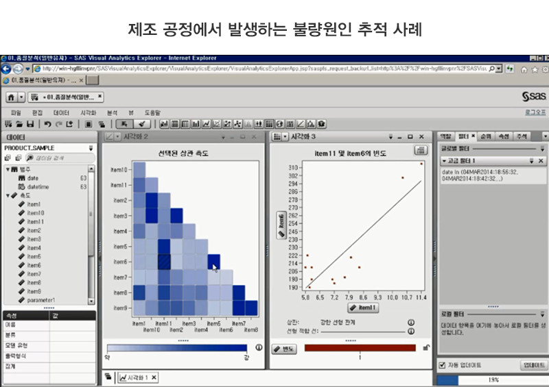 불량 원인 추적 화면 예시